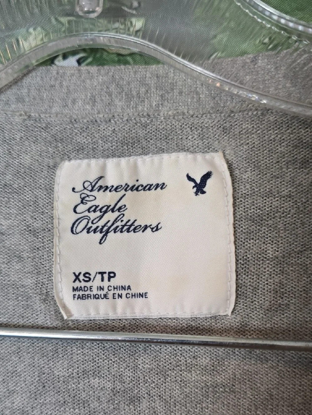 American Eagle Outfitters Light Gray Embellished V-Neck Sweater